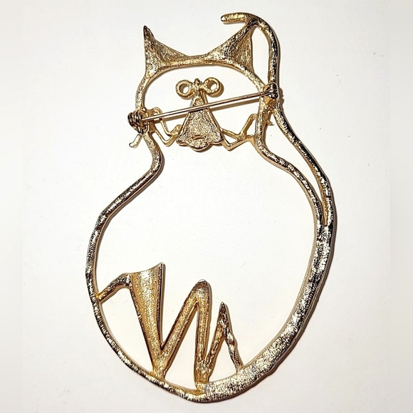ABSTRACT KITTY CAT PIN BROOCH - HUGE 3 1/2" STATEMENT PIN - Picture 3 of 4